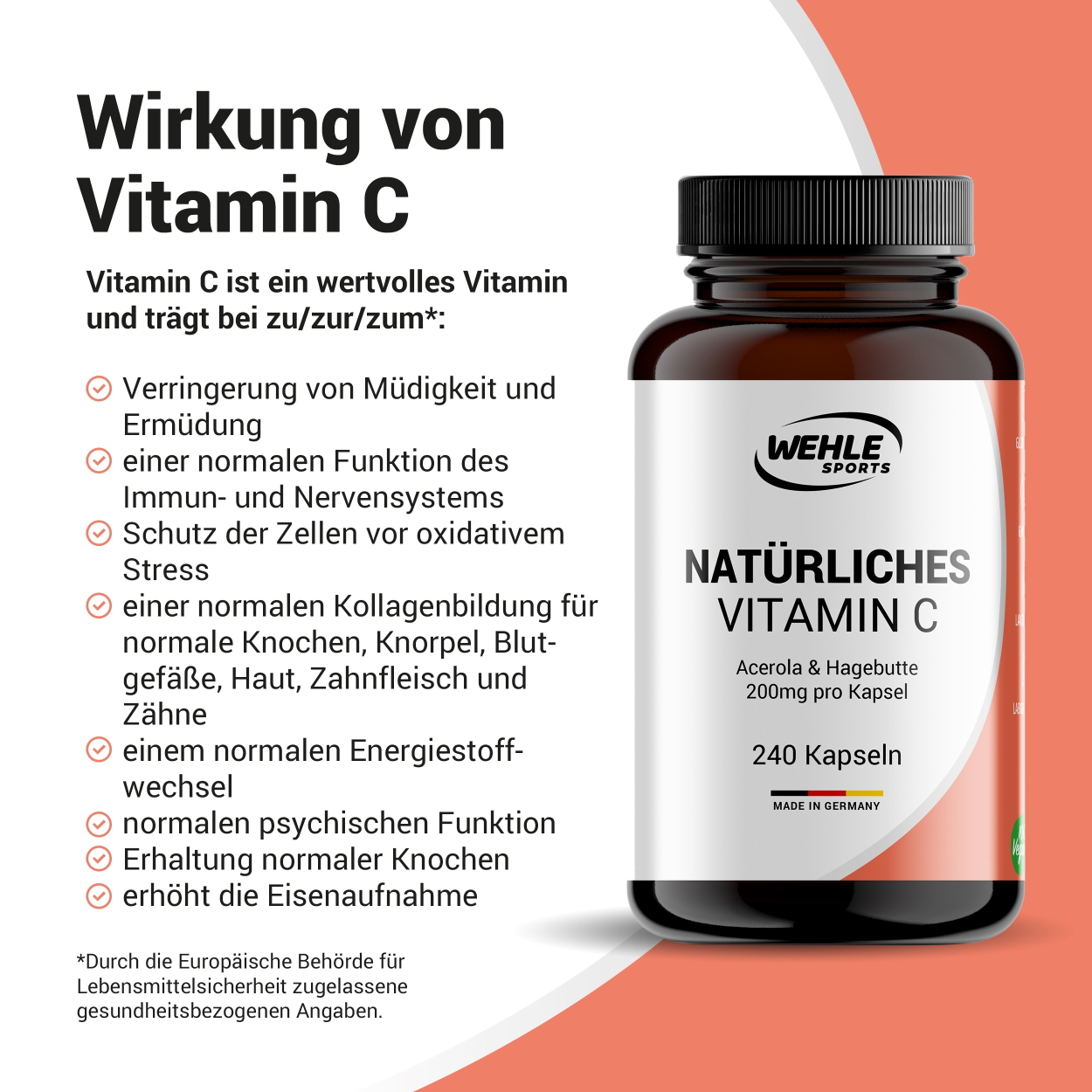 Wehle Sports natürliches Vitamin C Acerola Extrakt Hagebutten Extrakt - 240 Kapseln