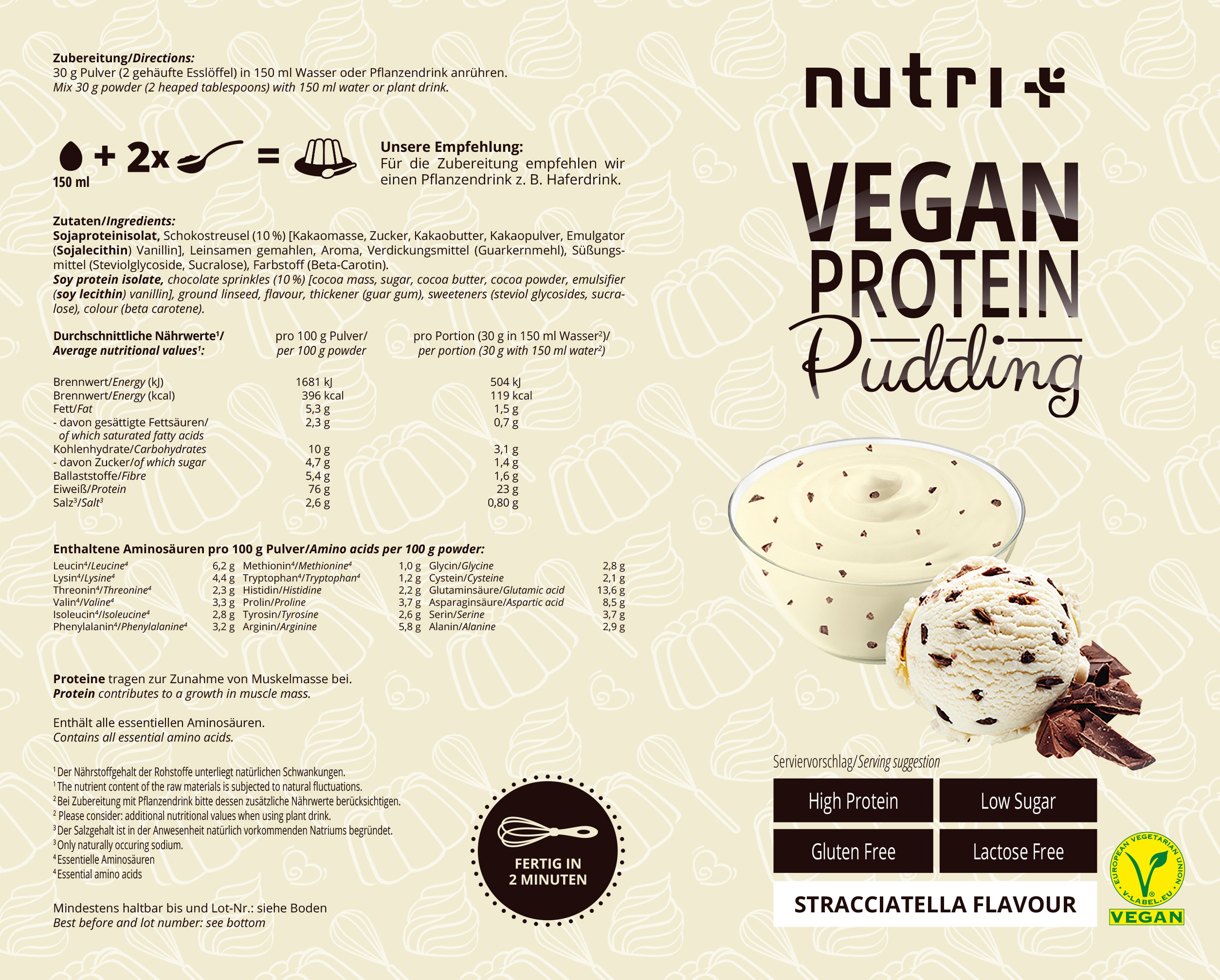 nutri+ Protein-Pudding Vegan - ohne Laktose 
