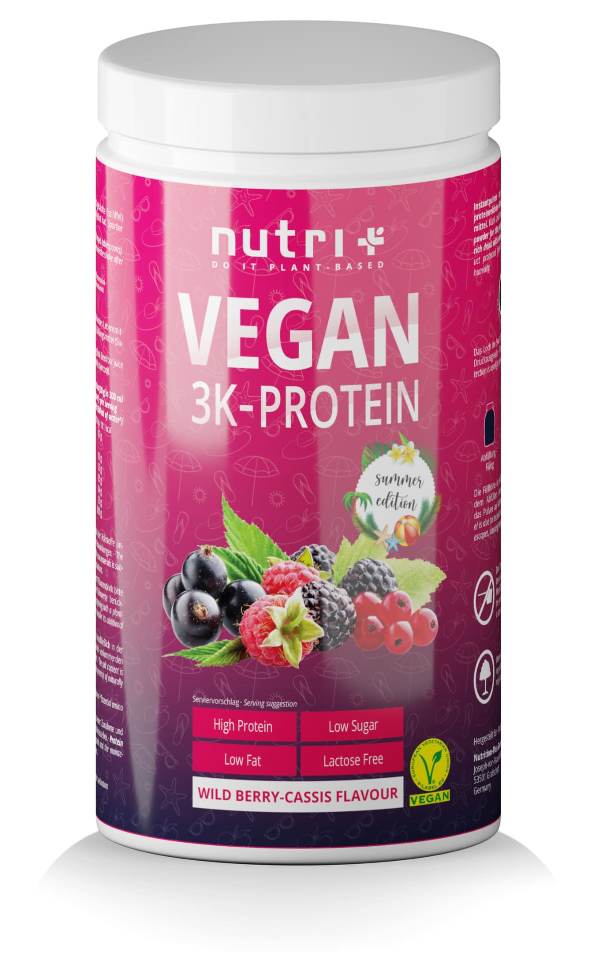 Nutri+ Vegan 3K Proteinpulver Wild Berry-Cassis 