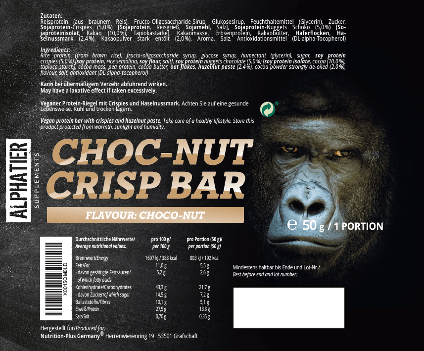 Alphatier Choc-Nut Crisp Bar - Alphatier Supplements 12x50g